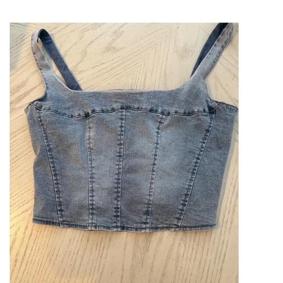 Belle Vere Womens Denim Corset Top Light Wash Blue Square Neck Zip Back Size M - Picture 3 of 9